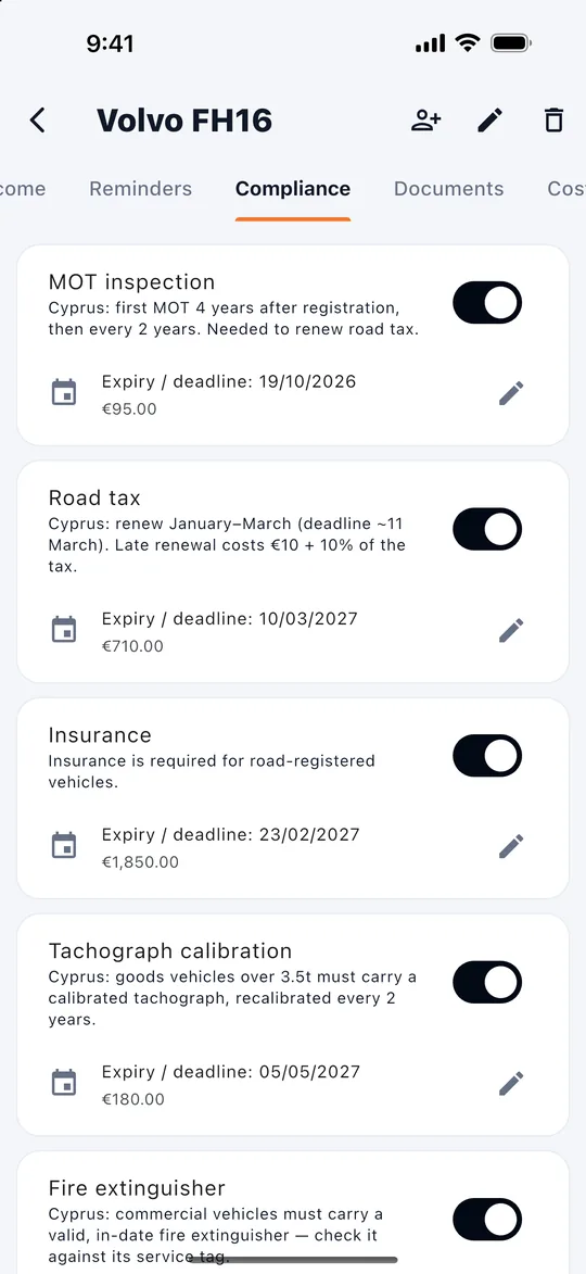 Compliance deadlines for a truck